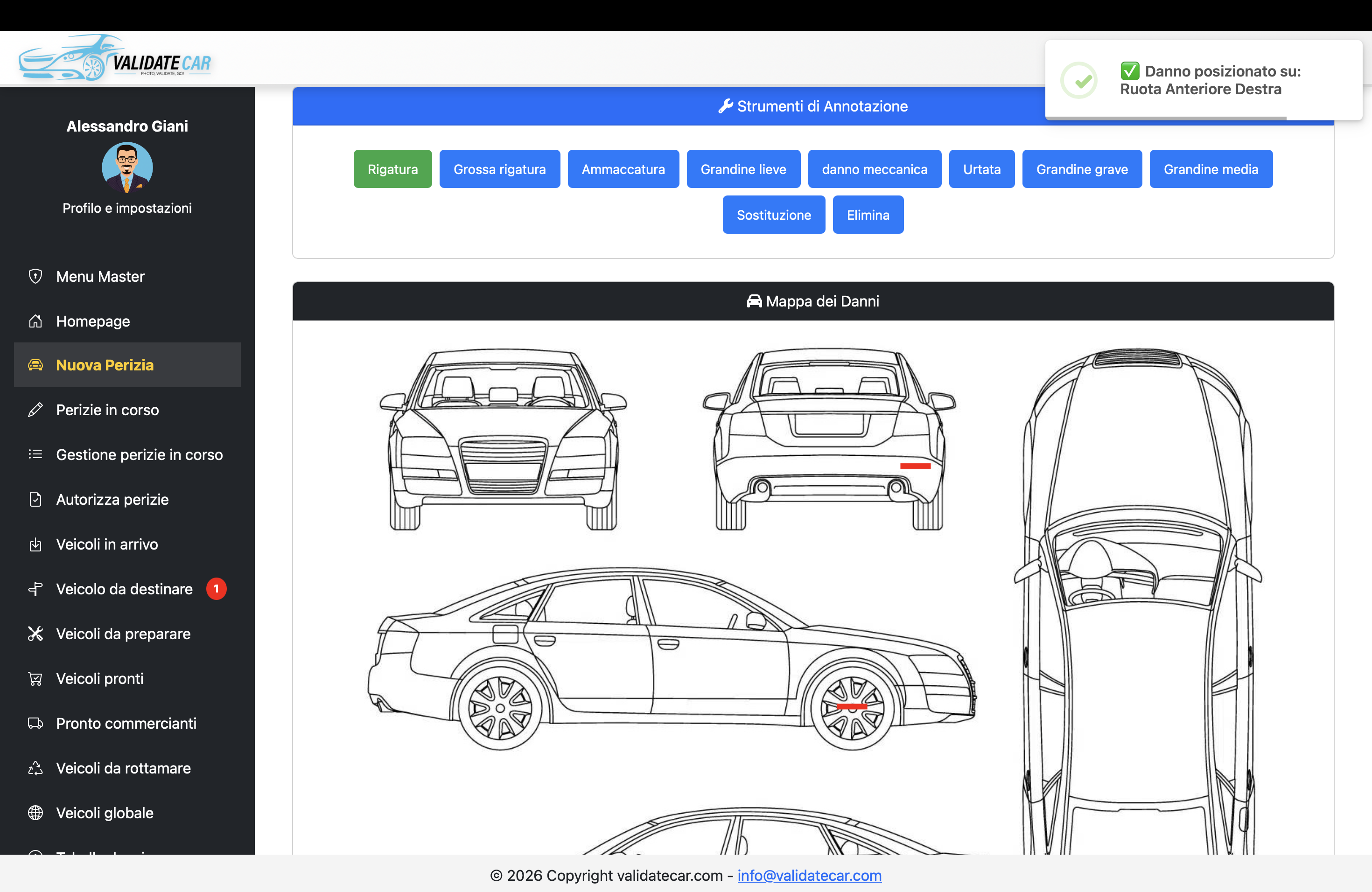 ValidateCar — Mappa danni interattiva